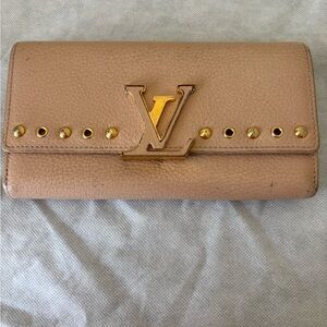 Louis Vuitton Gold Studded Tan Wallet